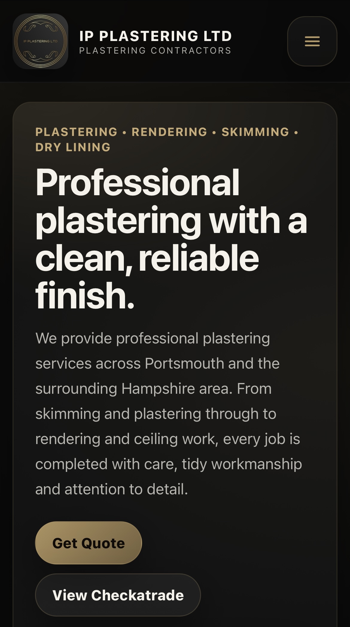 IP Plastering website layout example